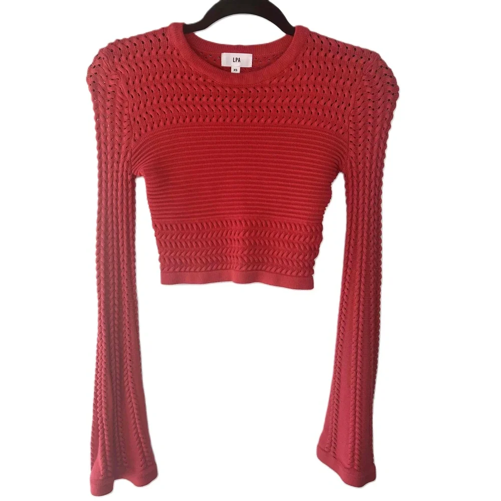 LPA Long Sleeve Knit Crop Top 242 in Red Size XS NWOT - Picture 4 of 7